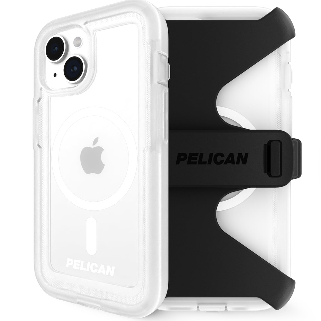 Pelican Voyager Series - Iphone 15 Case 6.1" [Compatible With Magsafe] [Anti-Yellow] Magnetic Charging Phone Case With Belt Clip Holster Kickstand [18ft Military Grade Drop Protection] - Clear