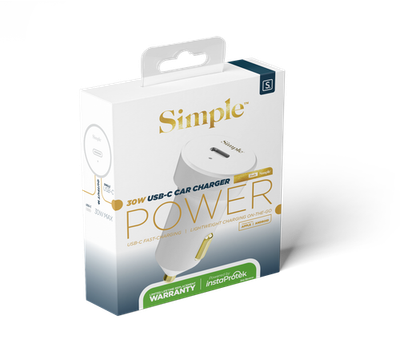Simple 30w Usb-C Car Charger - White