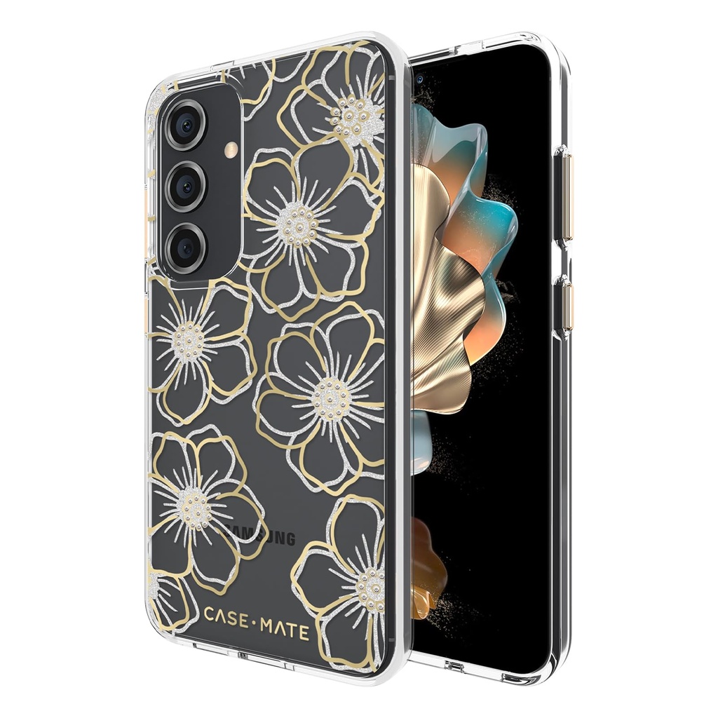 Case-Mate Samsung Galaxy S24 Case [6.2"] [12ft Drop Protection] [Wireless Charging] Floral Gems Phone Case For Samsung Galaxy S24 - Cute Bling Sparkle Cover W/Anti-Scratch Tech, Shockproof, Slim Fit