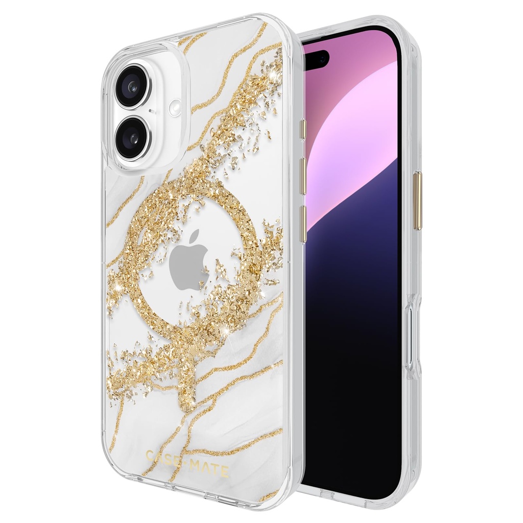 Case-Mate Iphone 16 Case [Compatible With Magsafe] - Stylish Marble Phone Case With 12ft Drop Protection - Premium Magnetic Cover For Iphone 16 - Karat Granite