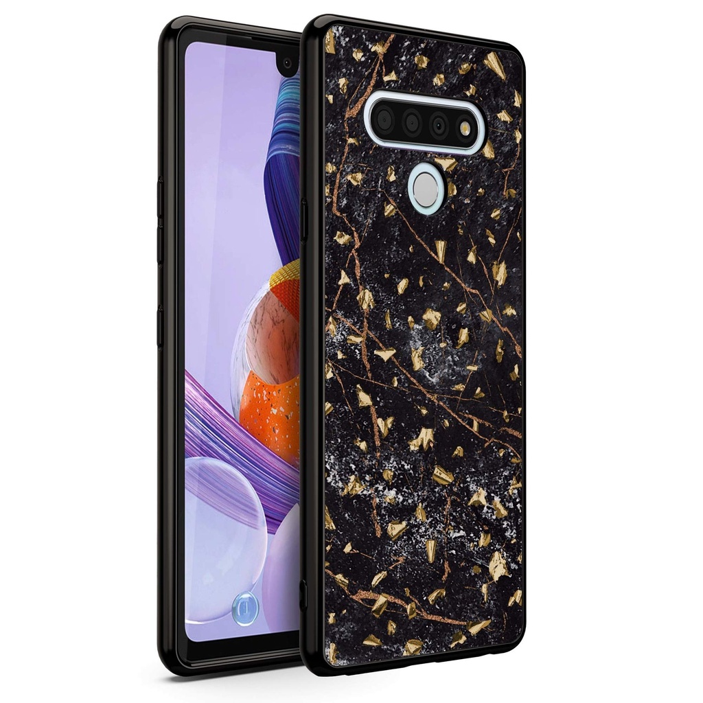 Zizo Refine Series For Lg Stylo 6 Case - Thin Glitter Design - Black Marble