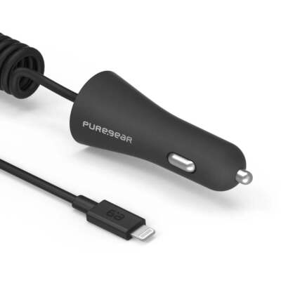 Puregear - 12w Corded Lightning Car Charger - Black (5 Ft)