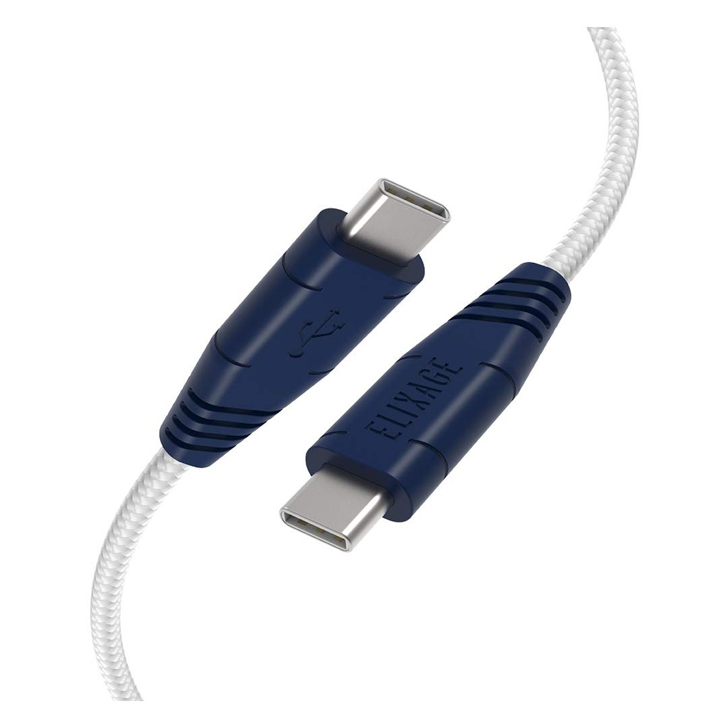 Elixage Usb 2.0 Usb-C To Usb-C 10 Foot Nylon Braided Fast Charging Cable, Navy/White