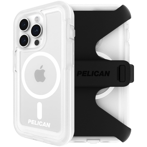 [840171729115] Pelican Voyager Series - Iphone 15 Pro Case 6.1" [Compatible With Magsafe] [Anti-Yellow] Magnetic Charging Phone Case With Belt Clip Holster Kickstand [18ft Military Grade Drop Protection] - Clear
