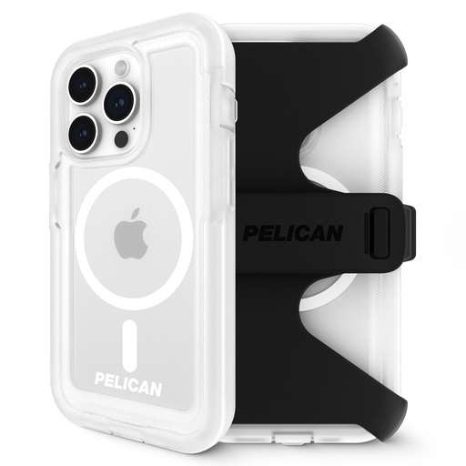 [840171730050] Pelican Voyager Series - Iphone 15 Pro Max Case 6.7" [Compatible With Magsafe] [Anti-Yellow] Magnetic Charging Phone Case With Belt Clip Holster Kickstand [18ft Military Grade Drop Protection] - Clear