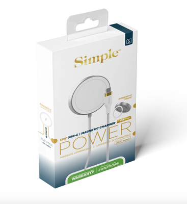 [814238029487] Simple 15w Usb-C Magnetic Magsafe Puck Charger 4 Ft