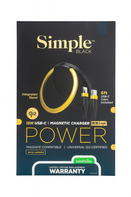 [810135818292] Simple™ Black Magnetic 15w Usb-C Qi2 Charger W/ Stand & 6ft Cable