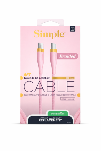 [810135818360] Simple 6 Foot Usb -C To Usb-C Braided Cable - Pink