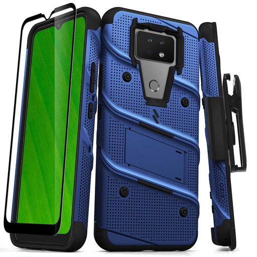 [888488332871] Zizo Bolt Series For Cricket Ovation 2 Case With Screen Protector Kickstand Holster Lanyard - Blue & Black