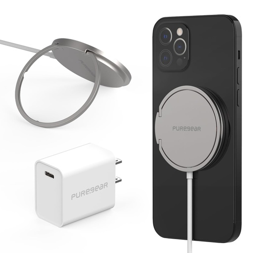 [810032998516] Puregear Kickstand 15w Qi-Certified Fast Magnetic Wireless Charging Pad For Iphone 15/15pro/15promax/14/13/12 Series Work With Magsafe Case, Airpods/Iphone 11, Galaxy S24 S20 & More Include Ac Adapter