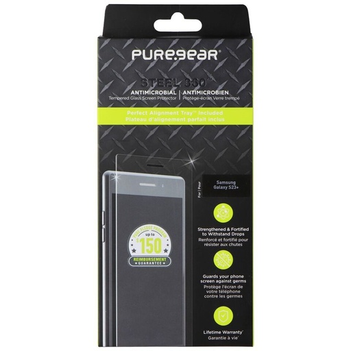 [810096252296] Puregear Samsung Galaxy S23+ Steel 360 Antimicrobial Tempered Glass Screen Protector With Alignment Tray