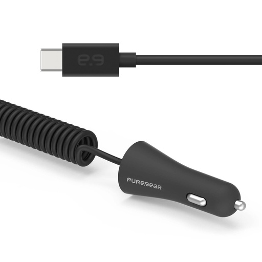 [818719027382] Puregear 5ft Coiled 15w/3a Vehicle Car Charger For Usb-C Type C Devices - Black