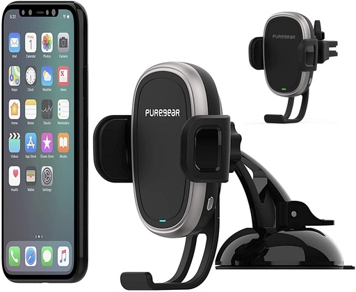 [818719028358] Puregear Autogrip 7.5w/10w Qi-Certified Wireless Car Charger, Self-Gripping System, 3ft. Usb-C Charging Cable, Air Vent Clip + Dash Mount, For Qi Enabled Phone - Iphone 13/12, Galaxy S21/20, & More